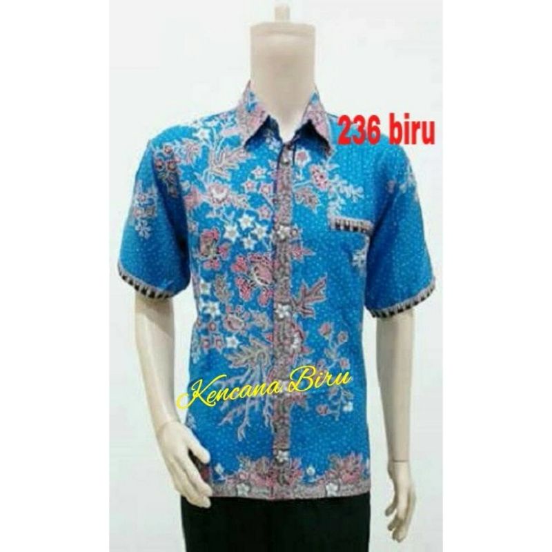236 biru kemeja batik pria modern M - XXL lengan pendek