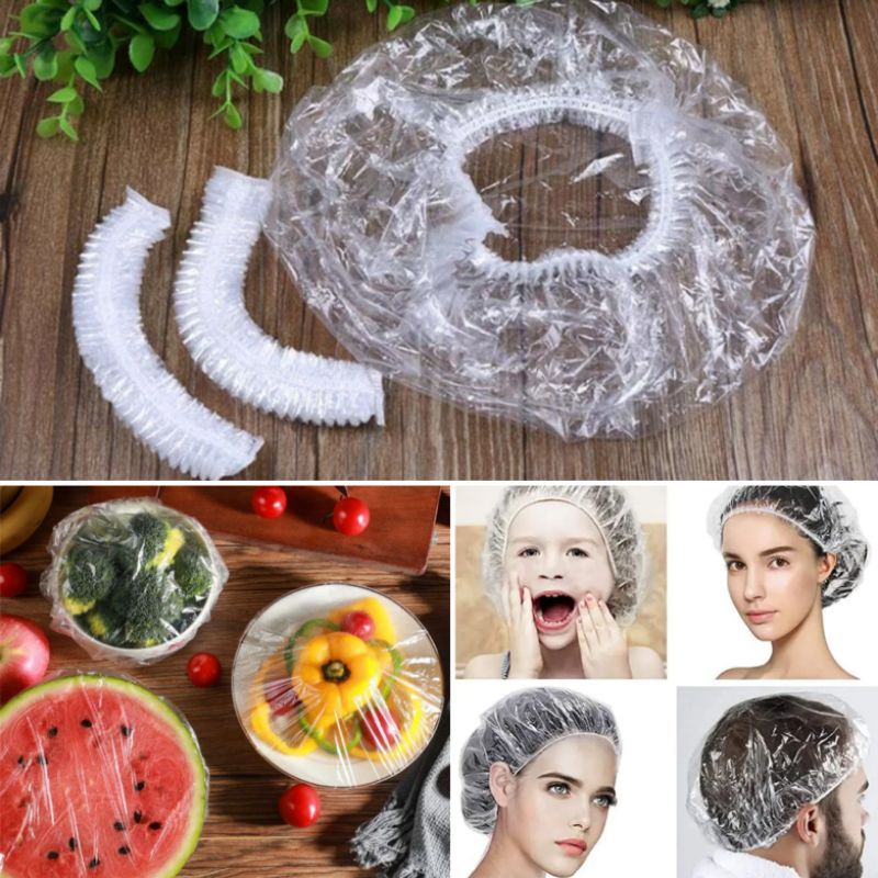 Penutup Rambut Kepala Plastik Transparan Shower Cap Bening - Pelindung Makanan Sepatu Anti Air Serbaguna Topi Mandi Keramas Memasak