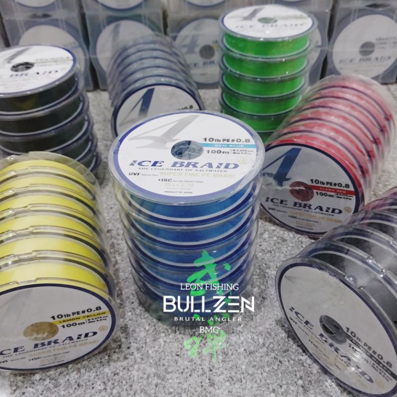 PE BULLZEN X4 CONNECTION ICE BRAID 100M - 600M (PE 0,8 = 10 LB Sampai PE 4 = 50 LB)