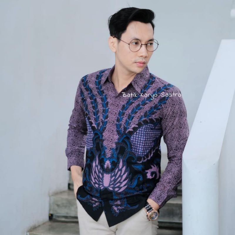 Atasan Kemeja Batik Pria Lengan Panjang Modern Slimfit Katun Lapis Furing