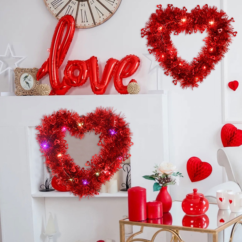 Romantis Dinner Karangan Bunga Ornamen Cinta Merah Garland Lampu Tombol Tenaga Baterai Dekorasi Lampu Payet Peach Hati Liontin Untuk Hari Valentine Pengakuan Pernikahan