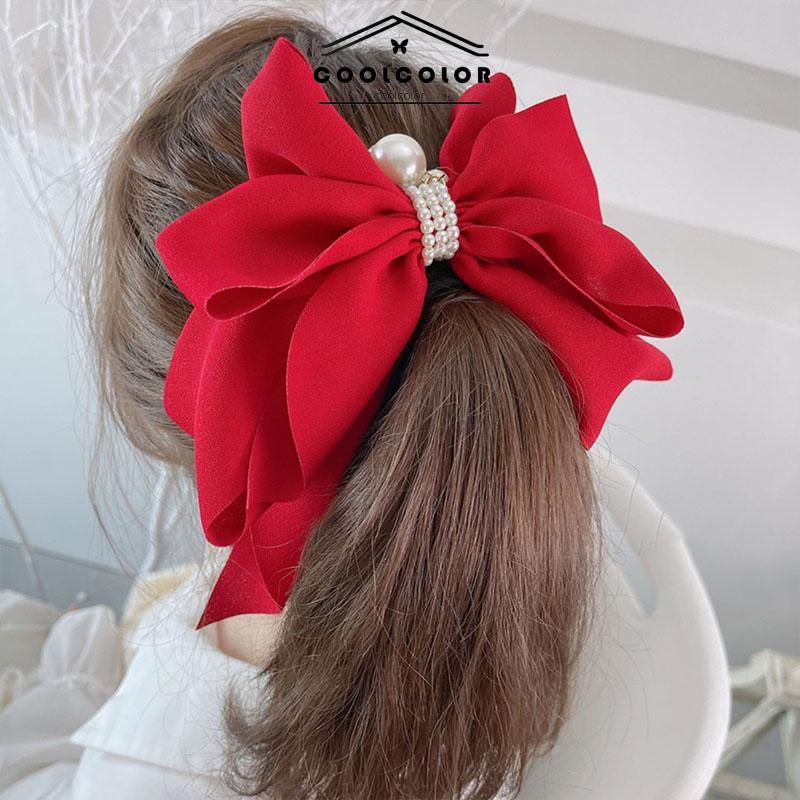 COD❤️Korea Jepit Rambut Busur Besar Pita Mutiara Pita Rambut Klip Rambut Gadis Lucu- cl