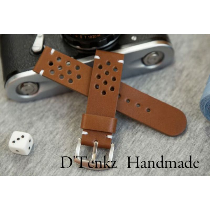 Leather Watch Strap Rally Point Stitct + Buckle/strap tali jam tangan kulit asli handmade