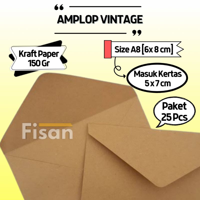 

25 Pcs Amplop Vintage Kraft A8 6x8 cm