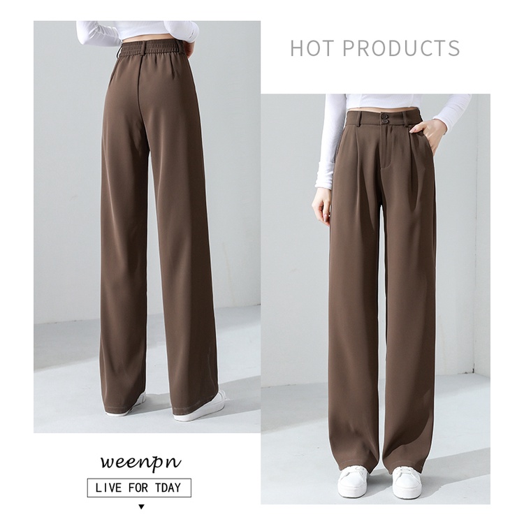 Warna Coklat Highwaist Loose Celana Setelan Wanita korean (S-XXL)