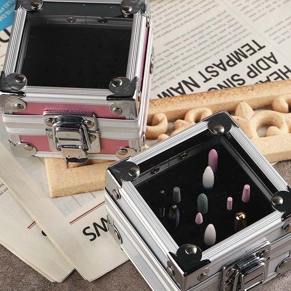 AUGUSTINA Agustina Kotak Penyimpanan Kepala Gerinda Kuku Aluminium Wadah Penyimpanan Salon Kuku Manikur Aksesoris Rak Display Kuku Nail Polishing Head Stand