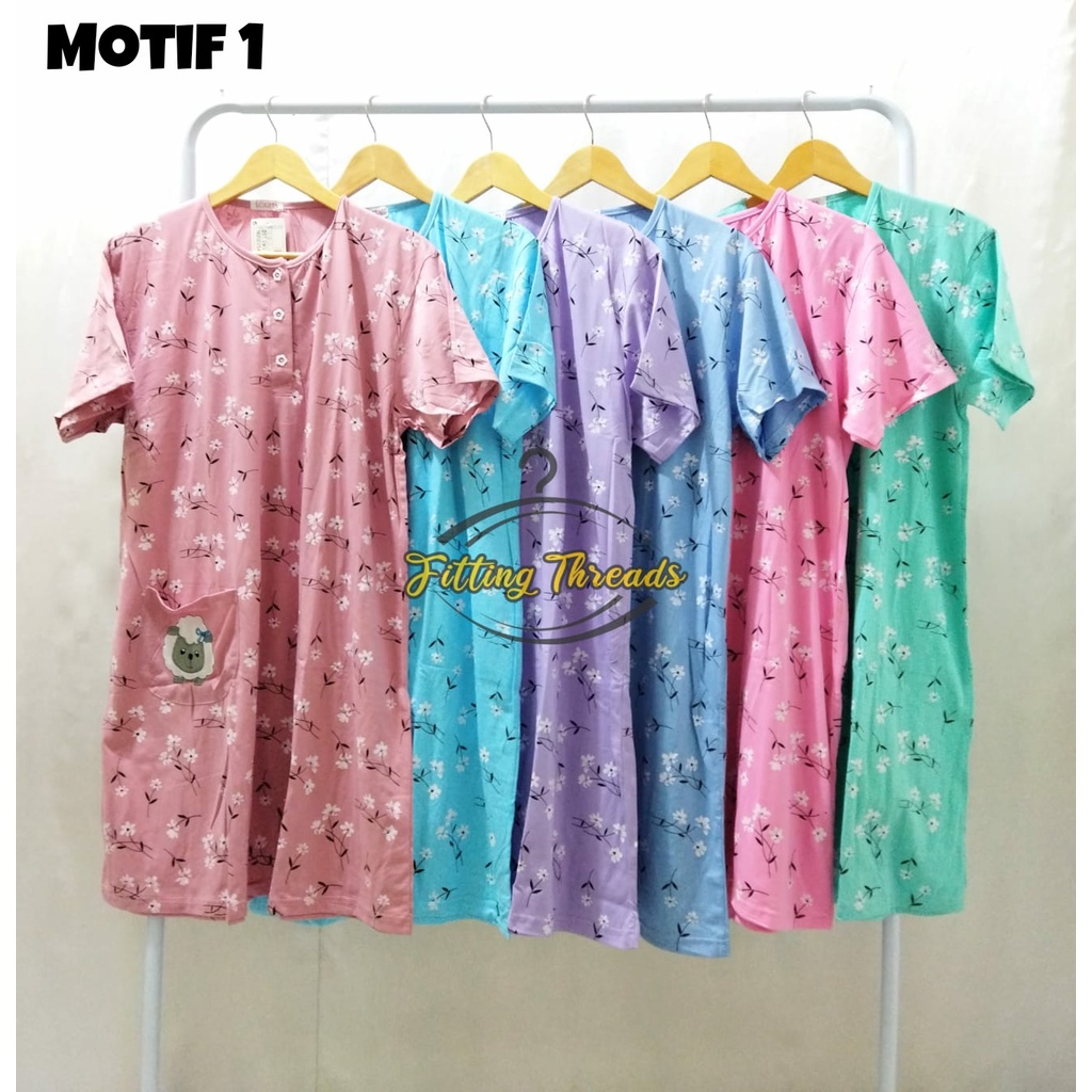 Daster Baju Tidur Jumbo Katun Lengan Pendek Lorita Tiny by Sofie