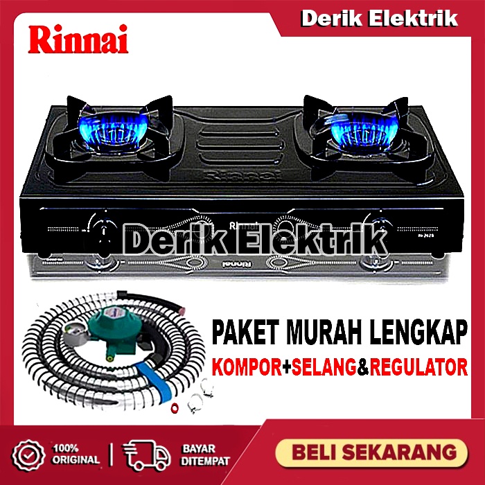 RINNAI KOMPOR GAS 2 TUNGKU PAKET SELANG REGULATOR