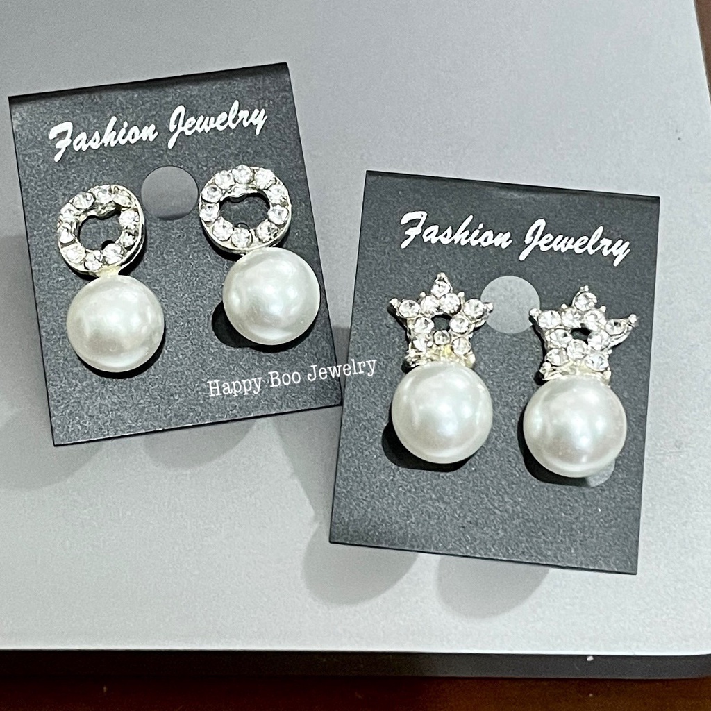 anting permata mutiara star / bulat stainless permu