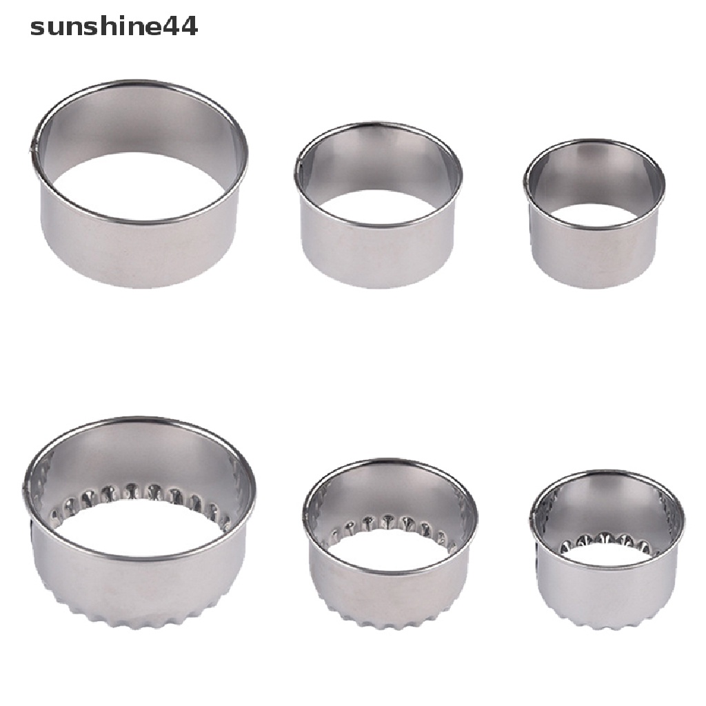 Sunshine 3Pcs/Set Pemotong Biskuit Kue Kering Stainless Steel Lingkaran Bunga Pastry Cutters.