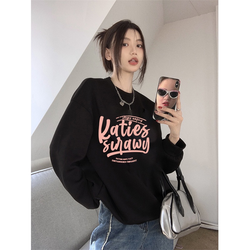 Pink Letter  Sweter Wanita Korean Style Sweater Couple Oversize/kaos polos lengan panjang