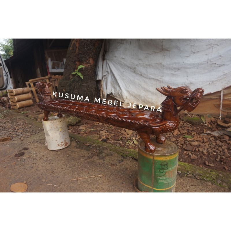 Dakon/Congklak Kayu Jati Model Naga Api (Panjang 95cm)