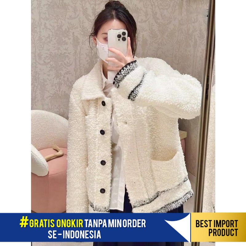 Cardigan Tempat ang  Klasik Elegan Sosialita Kulit Domba Bulu Polo Kerah Rajutan Cargan 23 Awal   Be