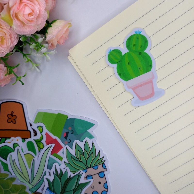 Stiker Satuan Floral Tanaman Cactus Lucu Stiker Ecer Kaktus Waterproof Sticker Lucu Aesthetic Hiasan Laptop Botol Tumbler Case Hp DIY Stiker Laptop