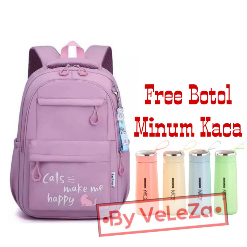 TAS ANAK SEKOLAH SD SMP TERBARU MODEL KUCING LUCU GRATIS BOTOL MINUM - TAS ANAK