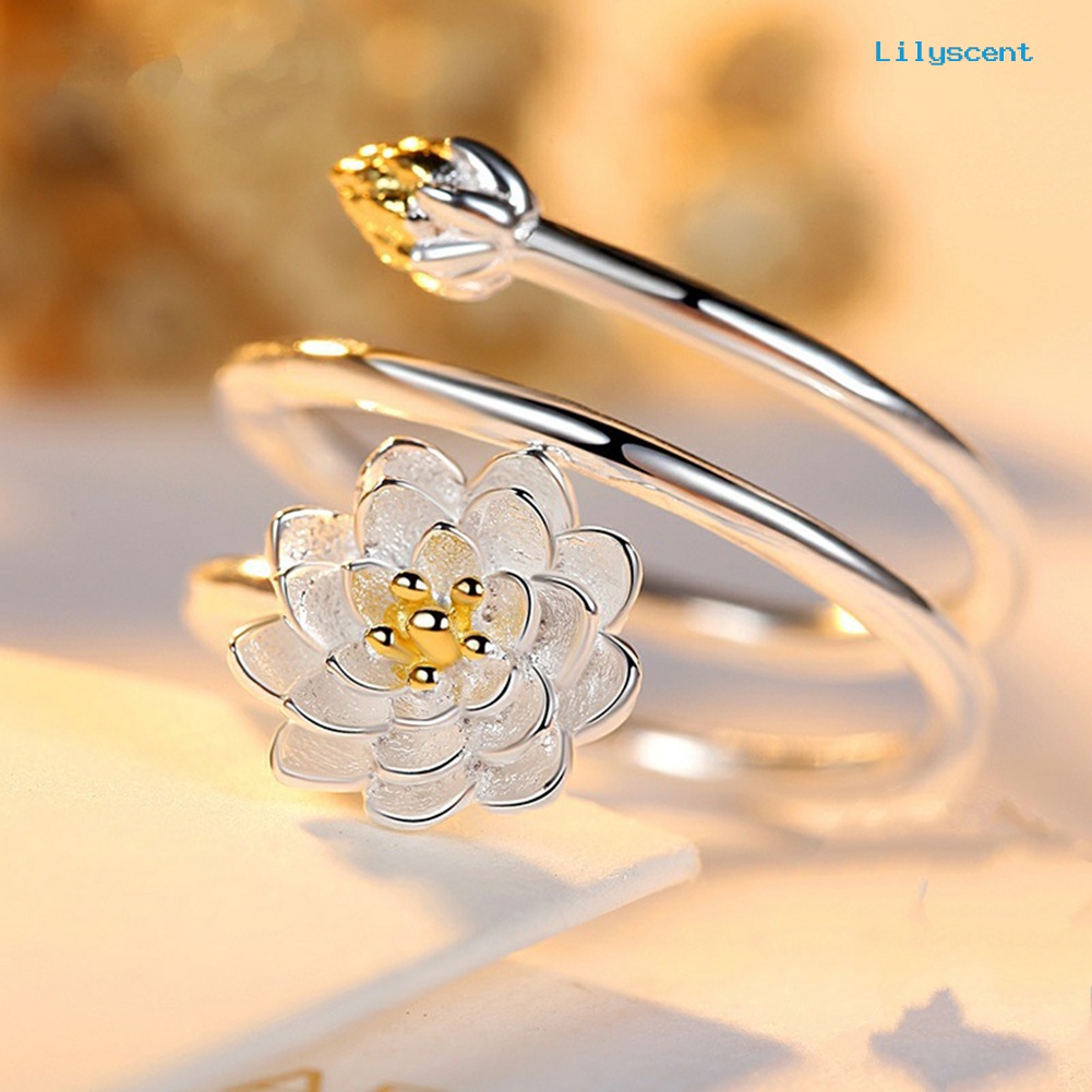 [LS] Wanita Elegan Lotus Blossom Menyesuaikan Cincin Jari Terbuka Pengantin Pernikahan Perhiasan Hadiah