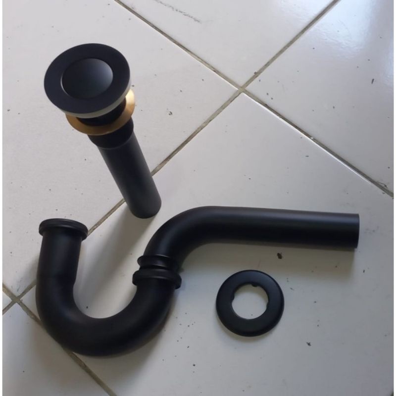 sifon angsa pencet / sifon pembuangan wastafel / sifon pembuangan wastafel angsa stainless hitam