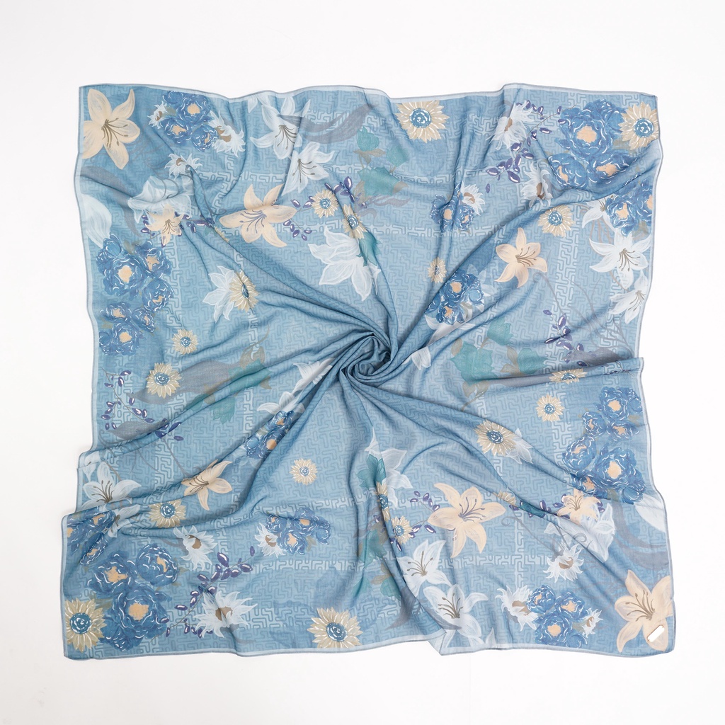 ALIF KERUDUNG SEGI EMPAT MOTIF PARIS PREMIUM KOREA - PINWHEEL IN FADED BLUE ( SPR-D10-005 )