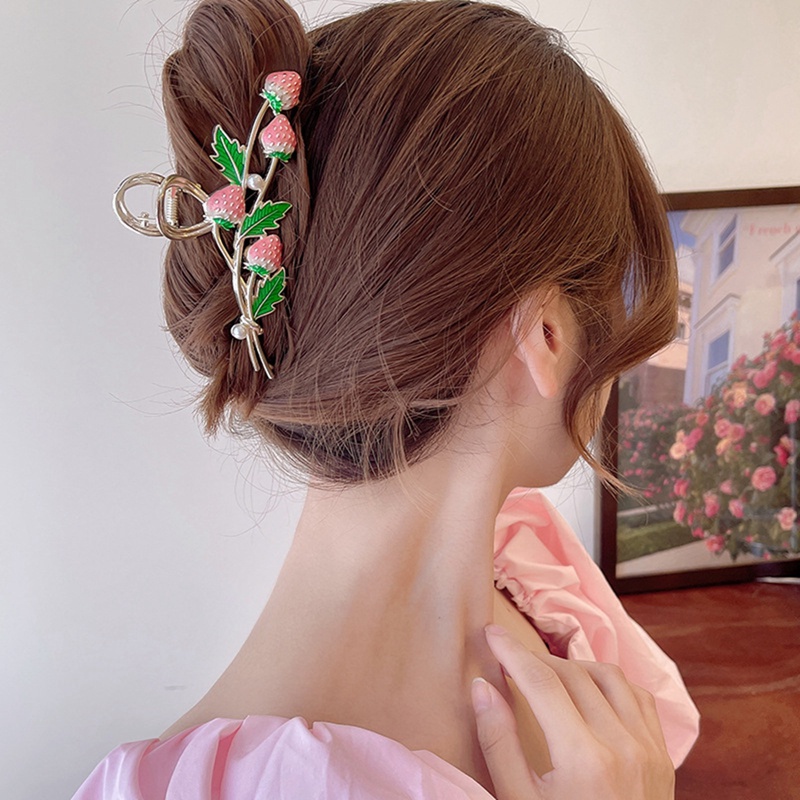 Strawberry Hair Claw Clips Cute Metal Hair Clip Kuat Non Slip Hold Hair Jaw Clips Pink Hair Claw Clips Aksesoris Untuk Wanita Dan Anak Perempuan Styling Rambut Fashion Perlengkapan Rambut