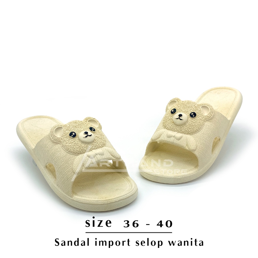 Arthand - Sandal Slop Jelly Karet PCU empuk motif Bear Timbul lucu trendy import Mokaya