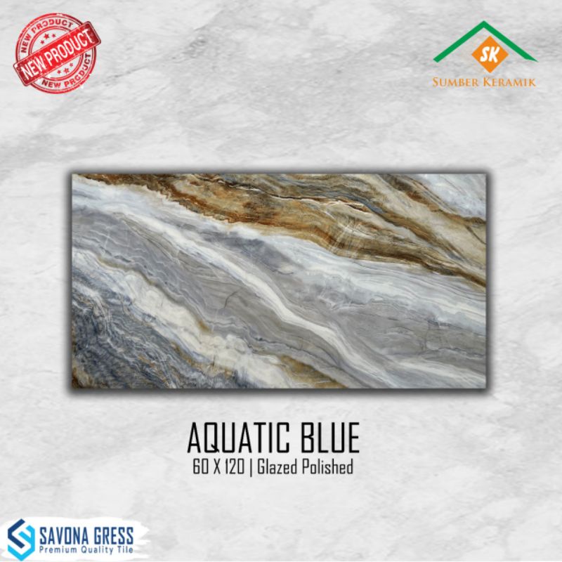 Granite lantai 60x120 Aquatic blue / Savona gress / Glossy / kw-1