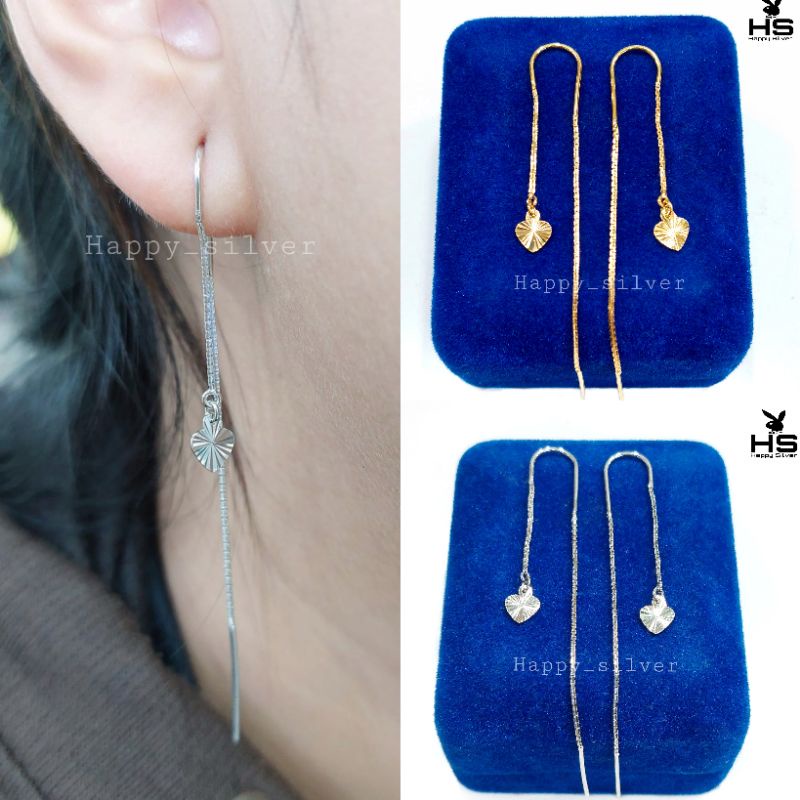 ANTING KAIT TUSUK PANJANG PERAK ASLI SILVER 925 LAPIS EMAS MODEL TUSUK GANTUNGAN LOVE UKIR PERHIASAN