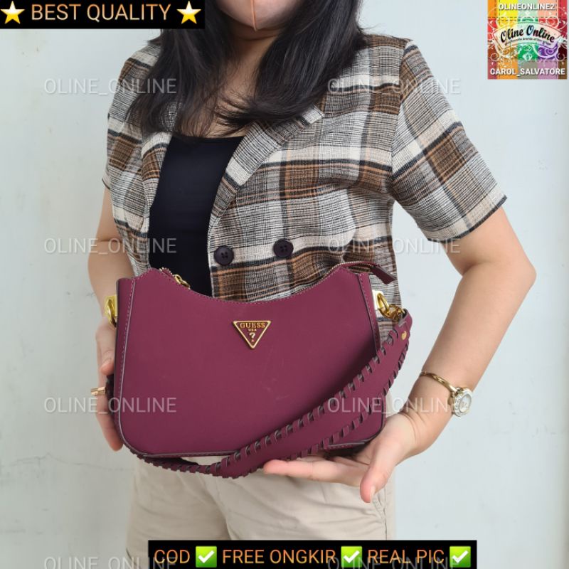 tas kaoma kulit suede sintetis kepang braided top handle logo segitiga gs shoulder kecil bag medium maroon brown white black readystock cirebon ciayumaja kuningan indramayu tegal jawa barat GOJEK INSTAN 12.12