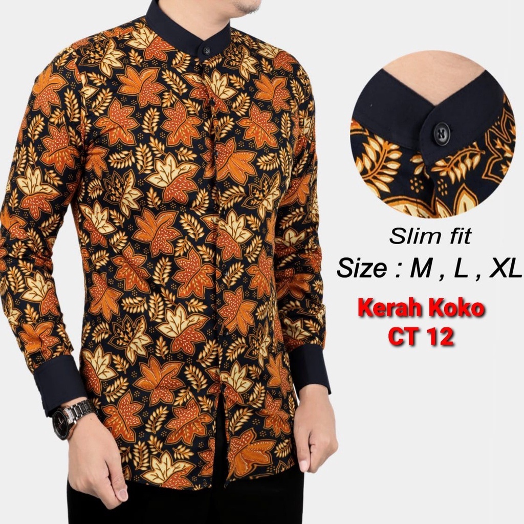 Colin Baju Kemeja Batik Koko Pria Lengan Panjang Hem Slimfit CT 12