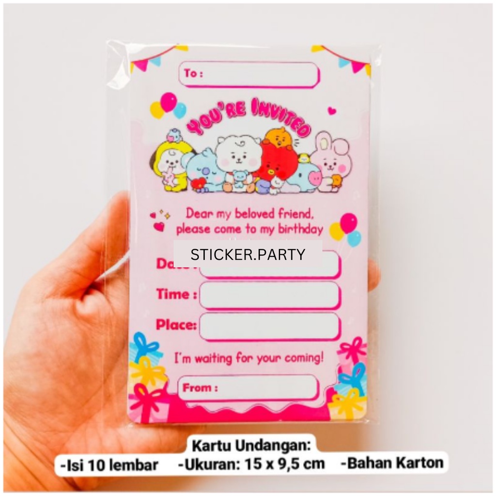 KARTU UNDANGAN ULTAH BT21 BTS ISI 10 INVITATION CARD ULANG TAHUN HBD HAPPY BIRTHDAY DEKORASI HIASAN 
