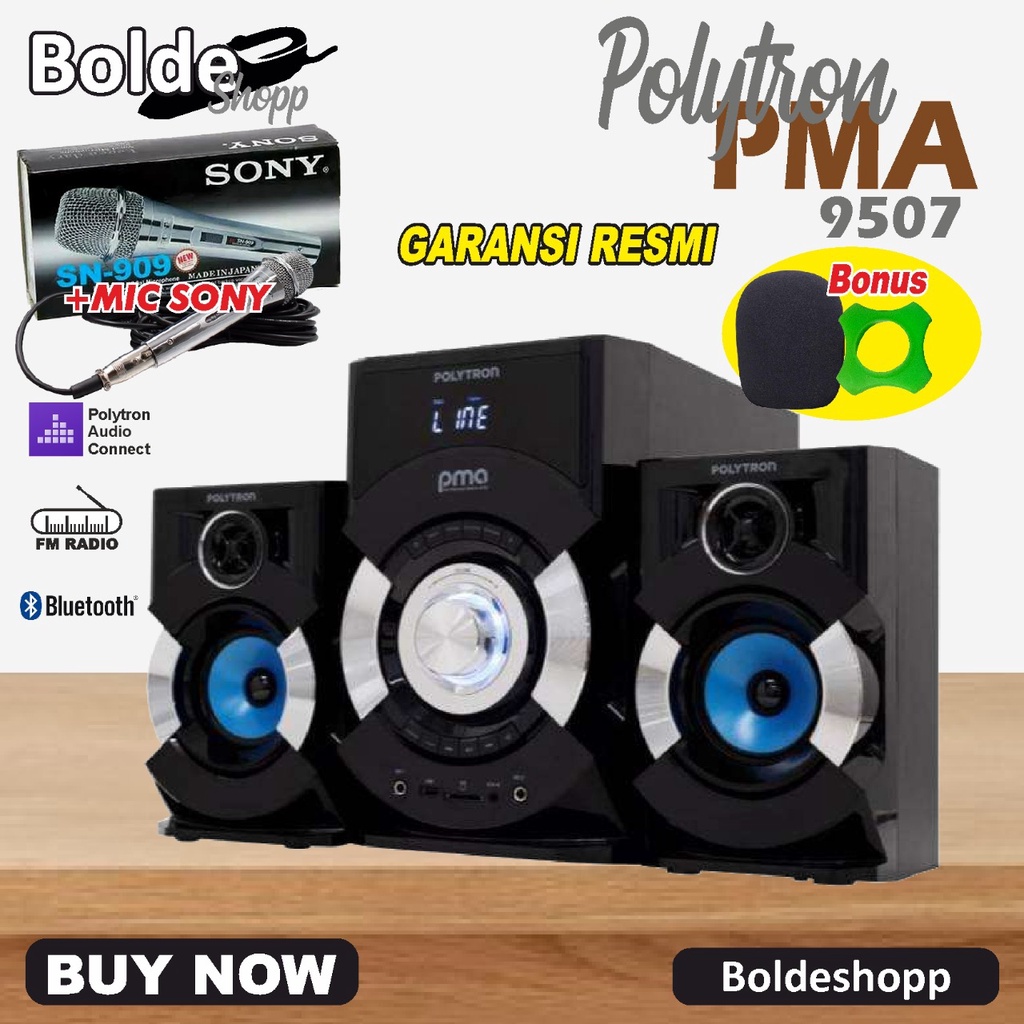 Speaker Aktif Multimedia Polyron Pma 9507 Bazzoke Extra Bass | Speaker Aktif Polytron 9507 New Bluetooth Aux Radio PMA 9507 PMA 9507 Original Paket Karaoke Garansi Resmi