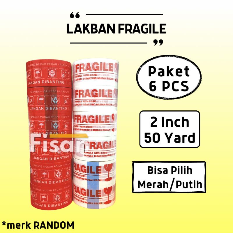 

6 Pcs Paket Hemat Isolasi Lakban Fragile 2 Inch 48 mm 50 Yard