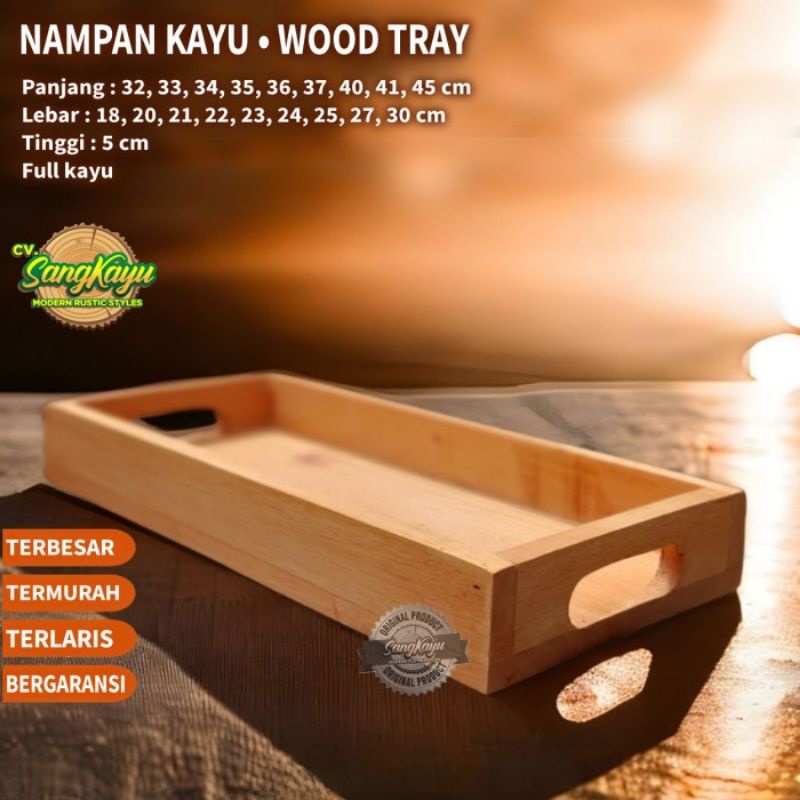 Nampan kayu dengan handle kotak penyimpanan wood tray kayu serbaguna