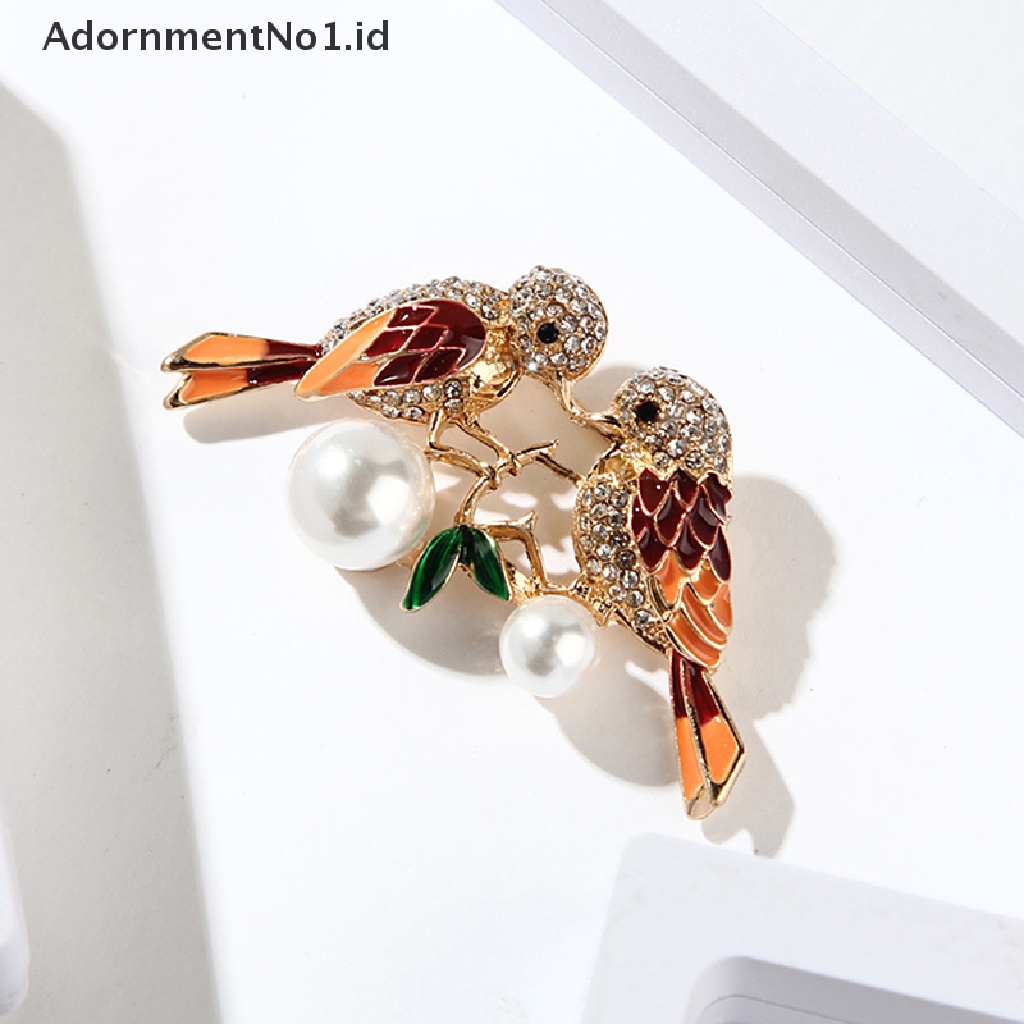 [AdornmentNo1] Fashion Berlian Imitasi Enamel Burung Bros Lucu Hidup Terbang Fledgling Hewan Bros Syal Gaun Mantel Kerah Pin Hadiah [ID]