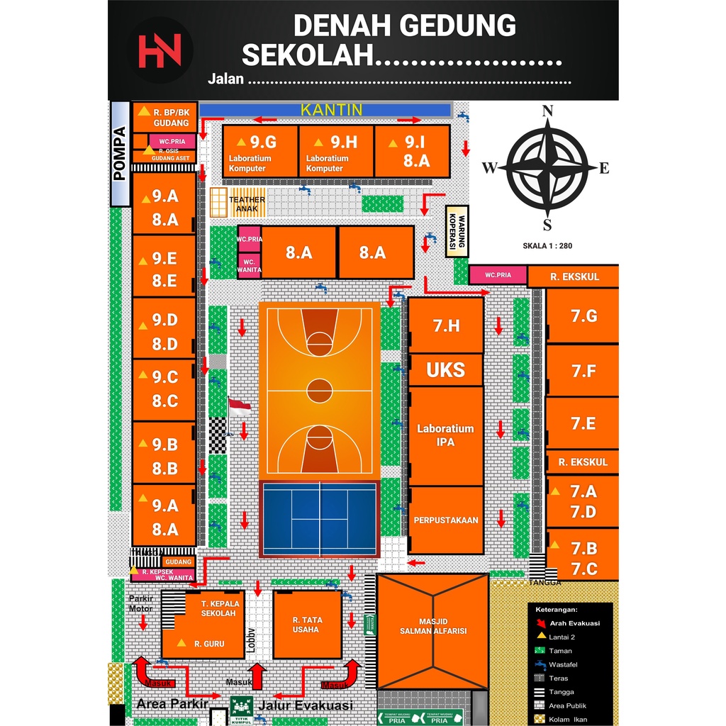 Gambar Peta Denah Desain Bangunan 2D Sekolah Pabrik Gudang Hotel Dll