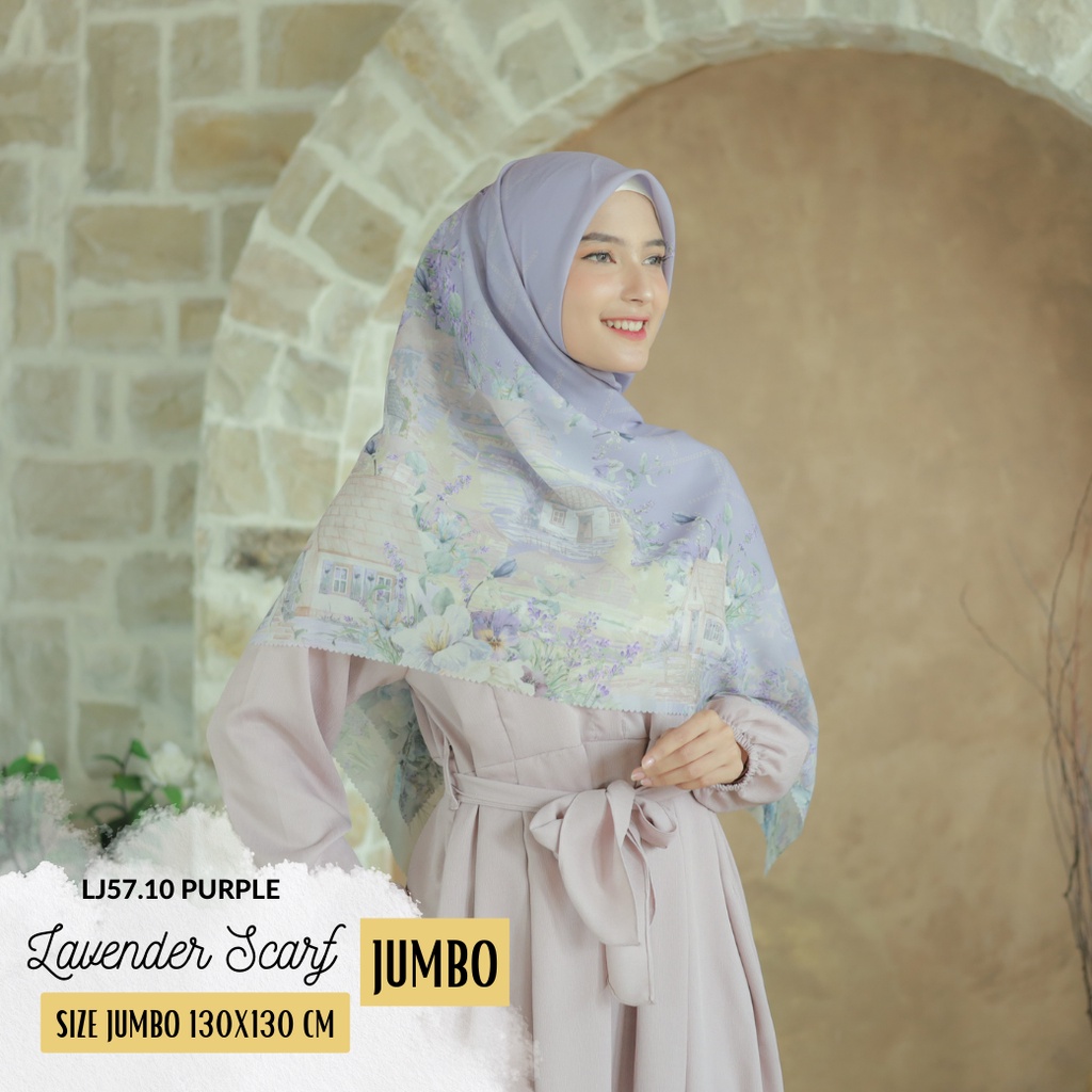 [Beli 3 GRATIS Hadiah]  Hijabwanitacantik - Lavender Scarf Jumbo Hijab Segiempat Polycotton Kerudung Segi Empat Motif Syari Jilbab Premium