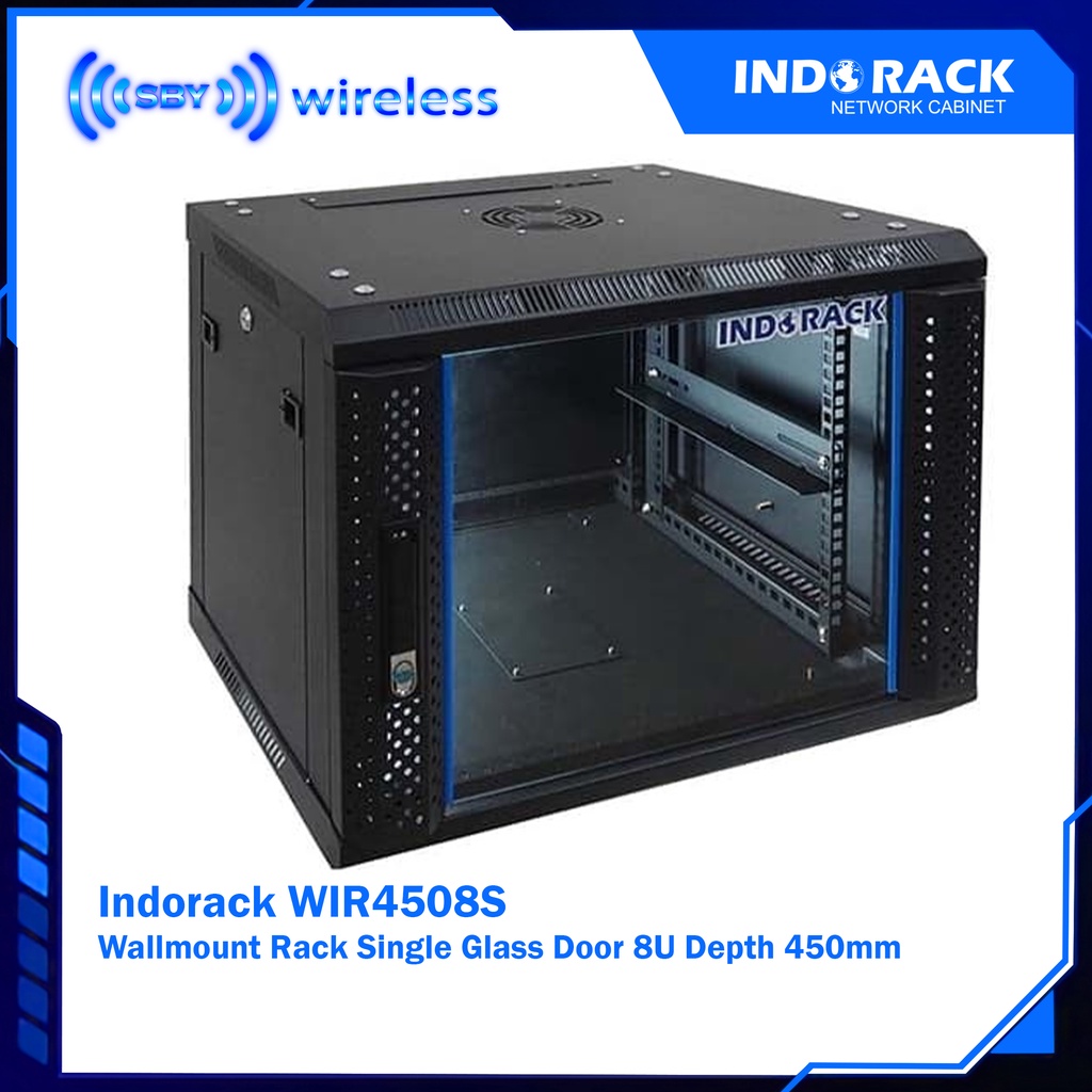Indorack WIR4508S - Wallmount Rack Single Glass Door 8U Depth 450mm