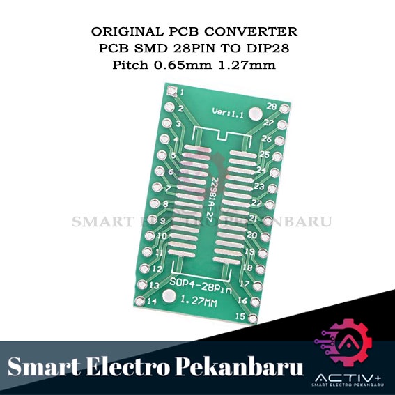ORIGINAL PCB SMD 28PIN TO DIP 28PIN SOP28 PIN Pitch 0.65mm 1.27mm ADAPTER KONVERTER IC 28P SOP28 SSO