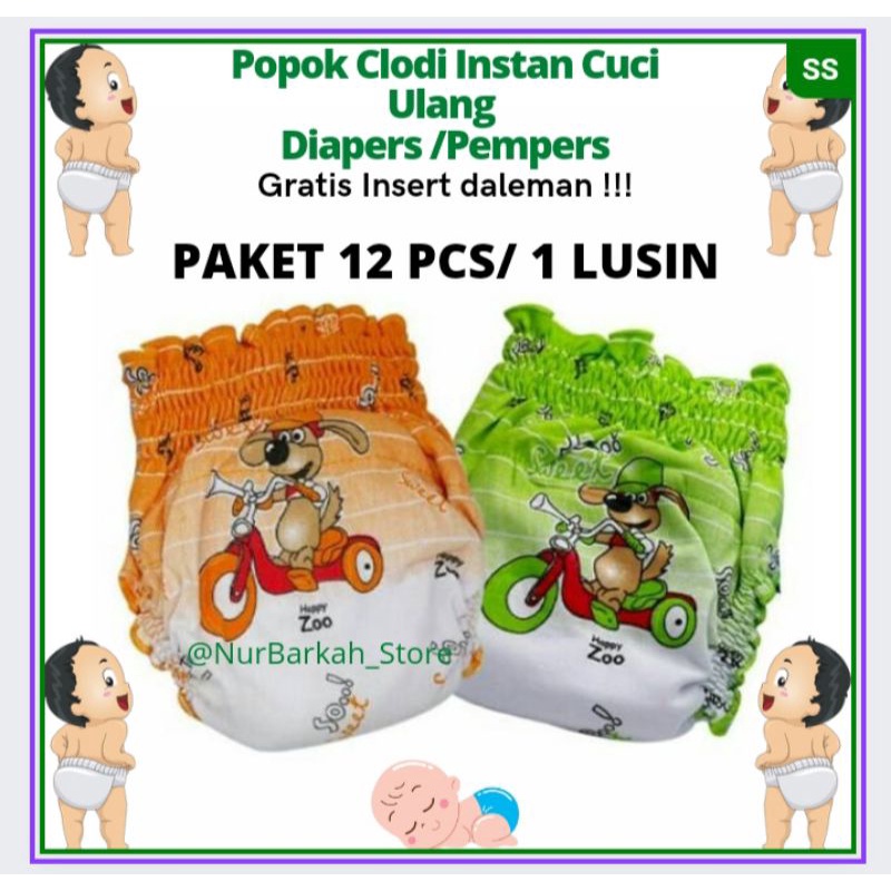 PAKET GROSIR 1 LUSIN 12 PCS POPOK CLODI ANTI BOCOR GRATIS INSERT LAMPIN DIAPERS /PEMPERS  CUCI ULANG