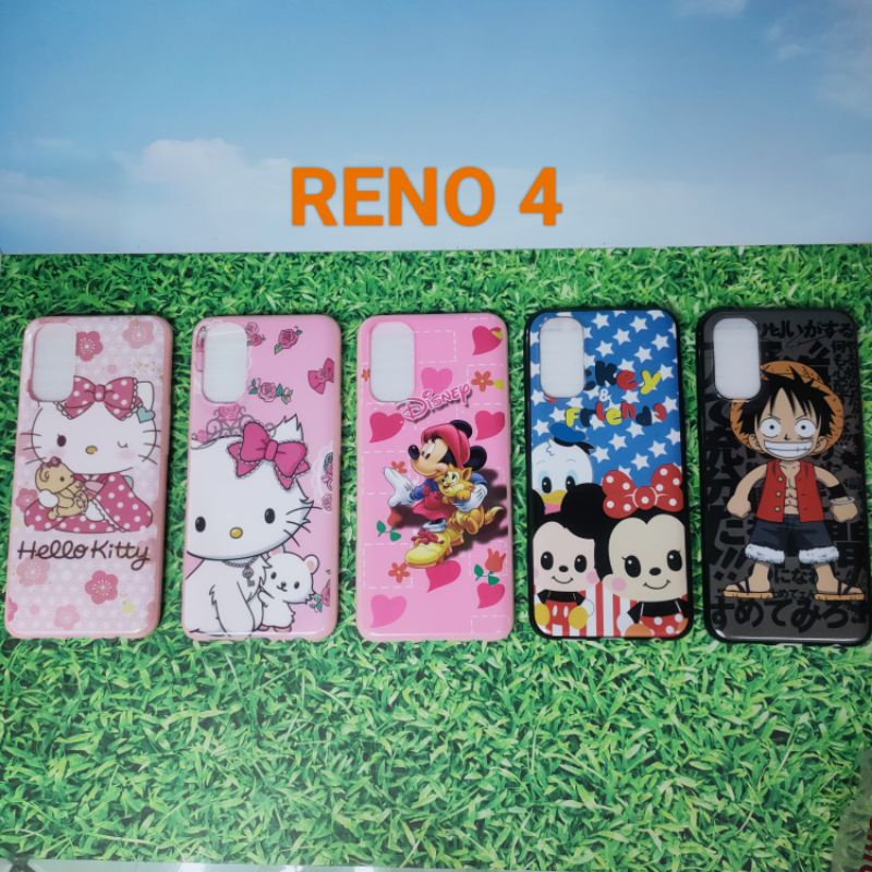 OPPO A32 A33 A53 Reno 4 SOFTCASE KARAKTER animasi 3D GLOSSY 360 TEMPERED GLASS MOTIF