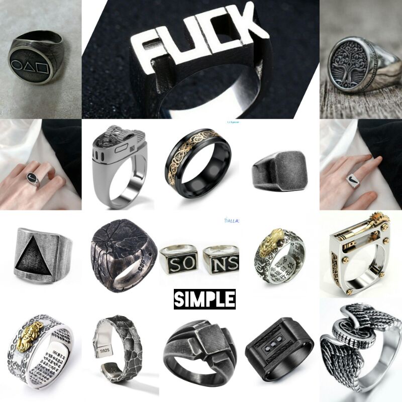 Cincin tengkorak antik pria ring skull origin simple round stone series