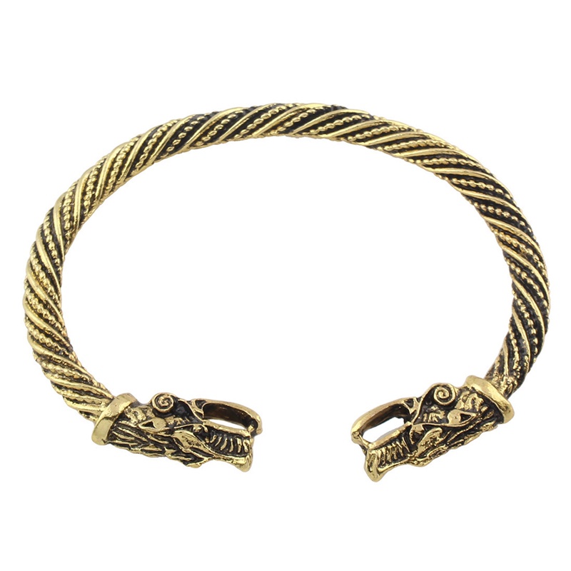 Pria Terbuka Gelang Elastis Adjustable Viking Dua Naga Kepala Lengan Gelang Memutar Kabel Manset Bangle Punk Perhiasan