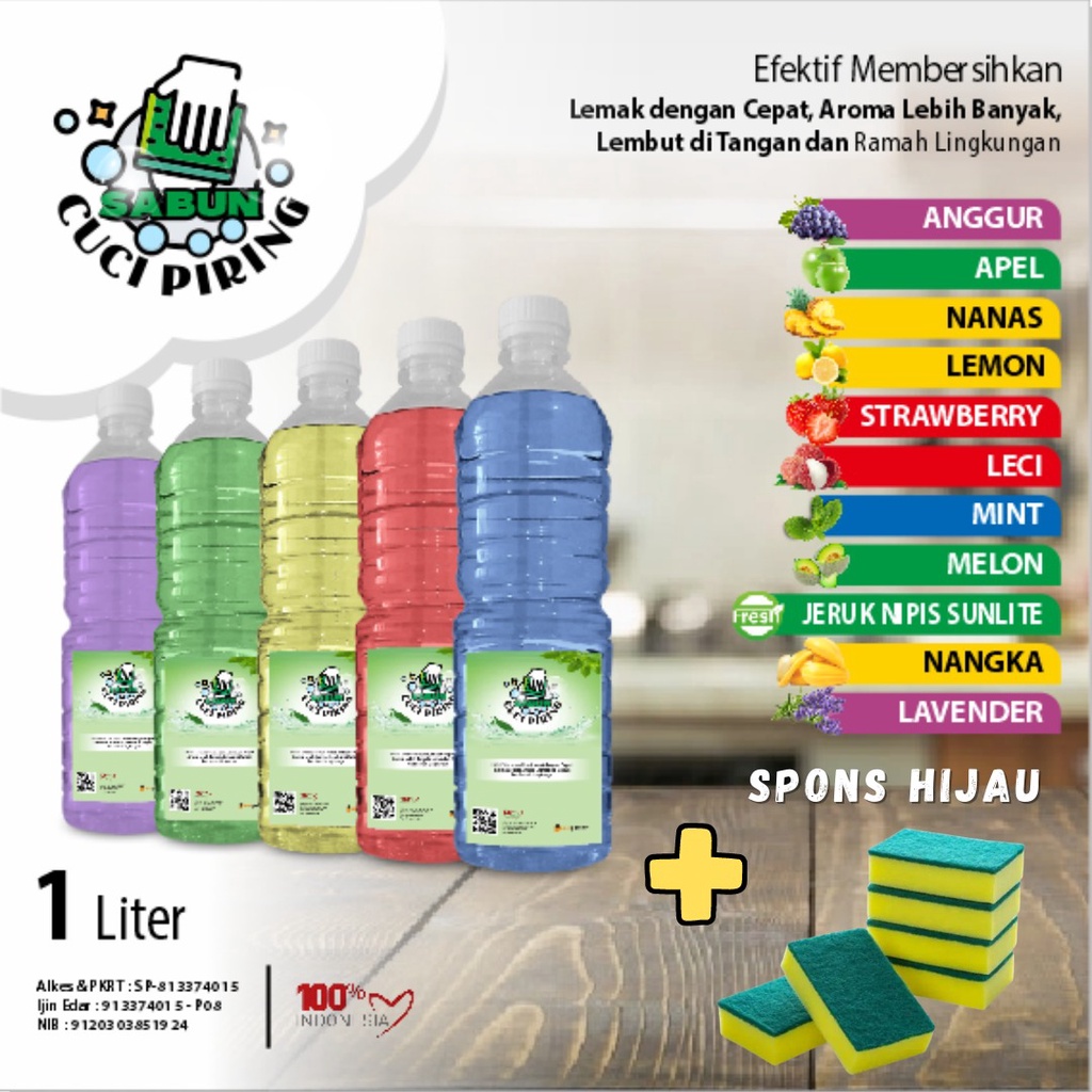 Sabun Cuci Piring Aroma Buah Segar 1 Liter / Cairan Pembersih Piring 1 LIter Botol Pet