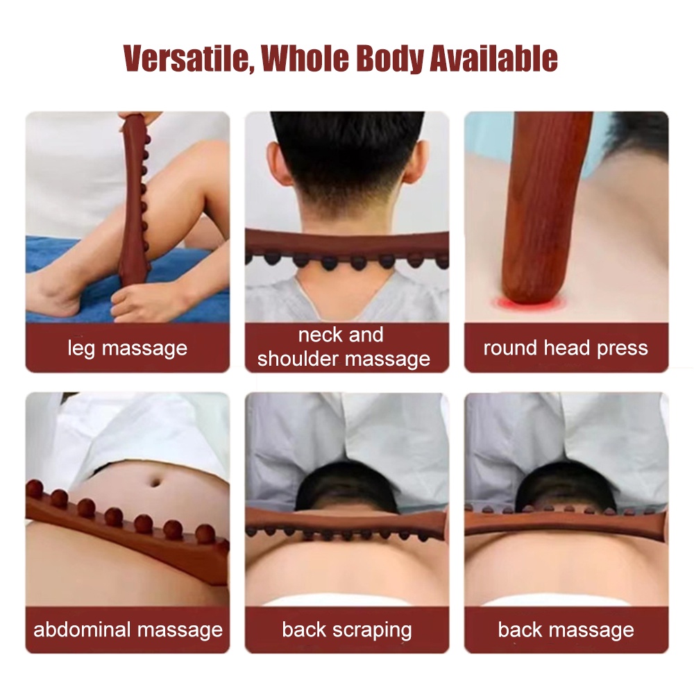 Tongkat Gua Sha Massage Stick 10 Manik-Manik Bahan Kayu Untuk Terapi Leher Bahu Punggung