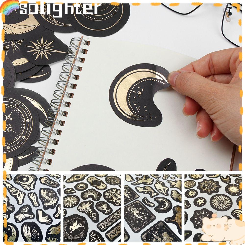 Solighter 1set Scrapbook Stiker Hias Perlengkapan Scrapbooking Album Diary Ornamen Cap Emas Matahari Bulan Bintang