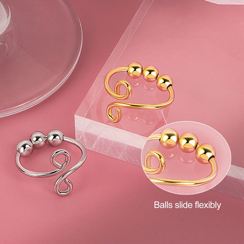 Trendy Anti Kecemasan Cincin Untuk Wanita Pria Manik-Manik Fidget Rings Adjustable Stackable Stress Relief Jari Sederhana Spinner Rings Perhiasan