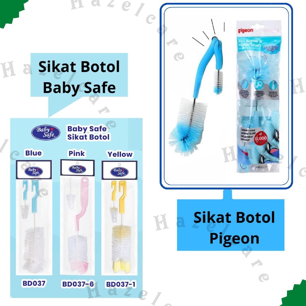 HAZELCARE *NEW* Pigeon / Baby Safe Babysafe 2In1 2 In 1 Bottle &amp; Nipple Brush Basic - Sikat Botol Susu Nilon Nylon