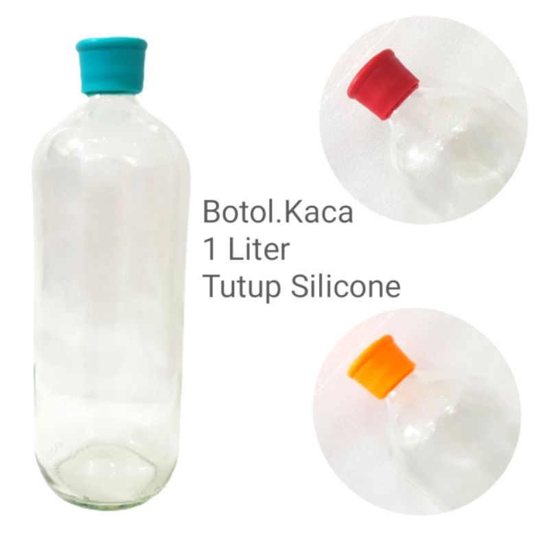 Botol  Kaca 1 Liter + Tutup silicone Botol minyak Botol madu ( BOTOL = TUTUP SILICONE WARNA )