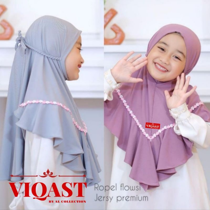 Jilbab Anak Perempuan Tk RAISHA Usia 3 4 5 8 Tahun TALI KEPANG ROPEL FLOWSI JERSEY PREMIUM ORI VIQAS