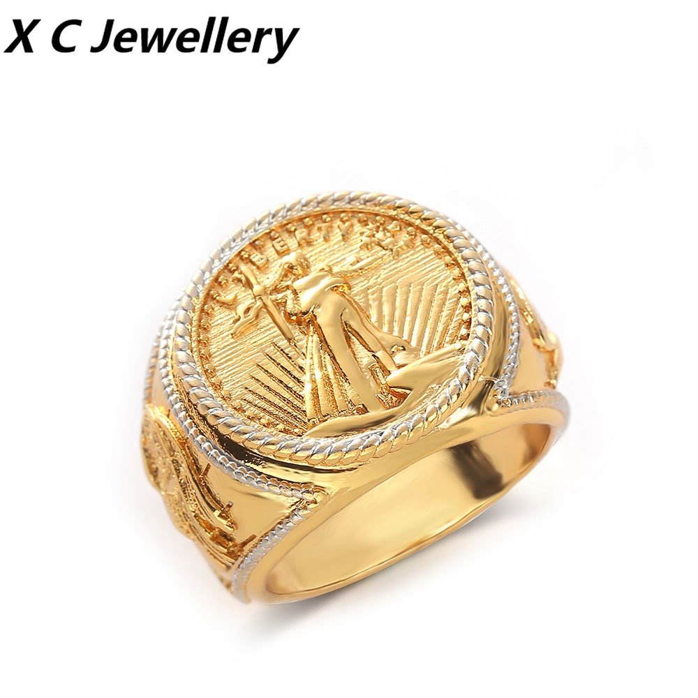 [X C Perhiasan] Hip Hop Retro Pria Fashion Patung Liberty Cincin Pesta Perhiasan Aksesoris