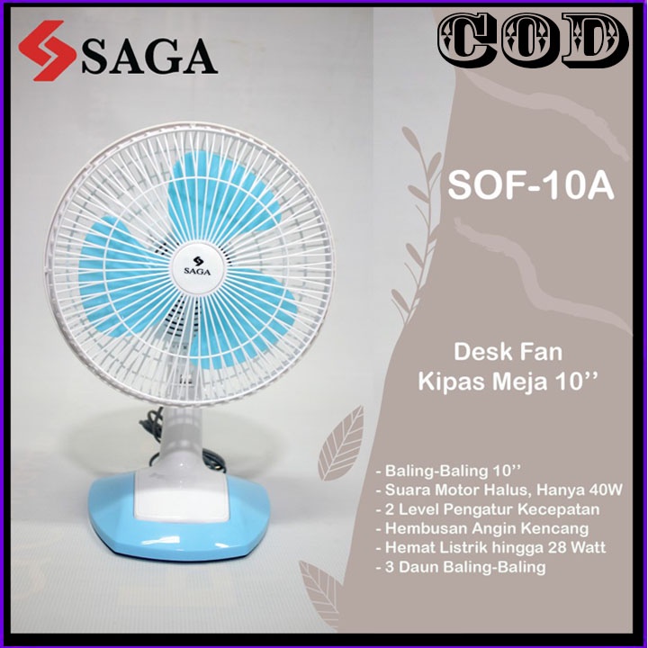 Kipas Angin Saga Deskfan - Sof 10A BERAGARNSI RESMI MANTAP